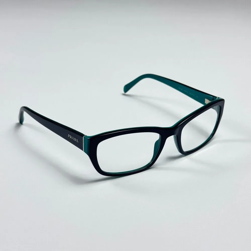Prada Eyeglass Frames Women 52-18 VPR 18O Black Green Acetate RX Case